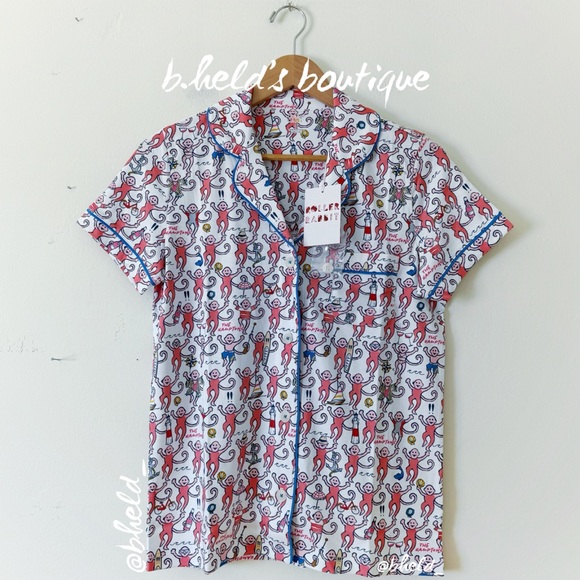 Roller Rabbit Hamptons Monkey Polo Pajamas in Pink Monkey Size S Brand New NWT - Picture 3 of 17